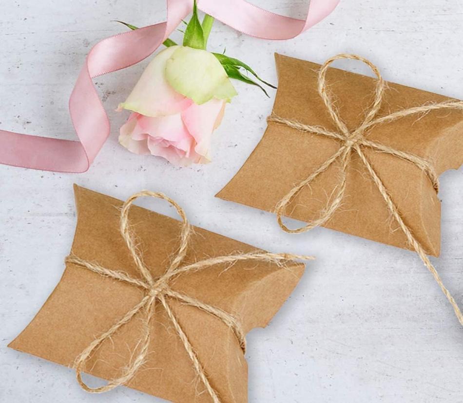 100 pz scatole portaconfetti marrone in carta kraft con corda di canapa