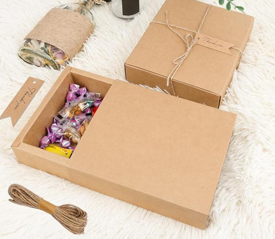 12 pcs scatola regalo cartone rettangolare, scatola di carta kraft marrone 19 * 16 * 4.8cm