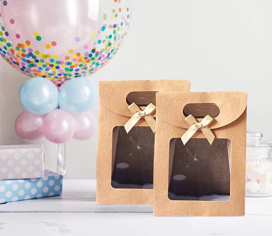 20 pezzi sacchetti di carta kraft regalo con manici e finestra