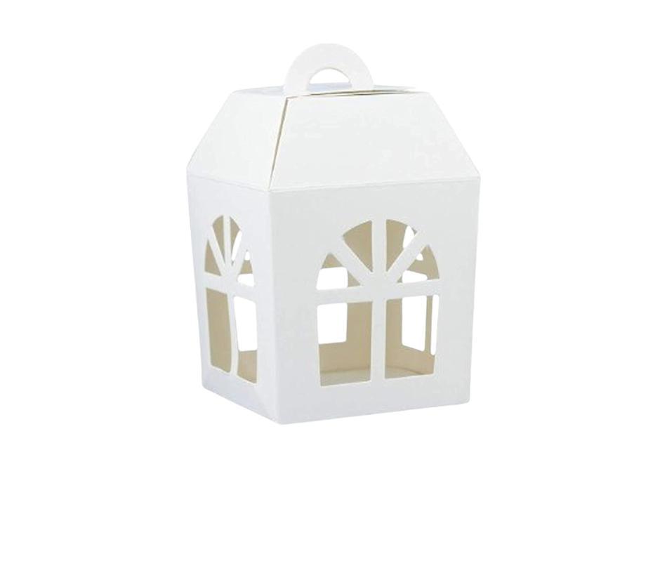 20 scatole in cartone bianco lanterna con finestra 10x10x14 cm