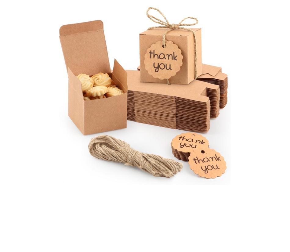 50 pezzi scatoline confetti portaconfetti in carta kraft scatole vintage con corda di canapa