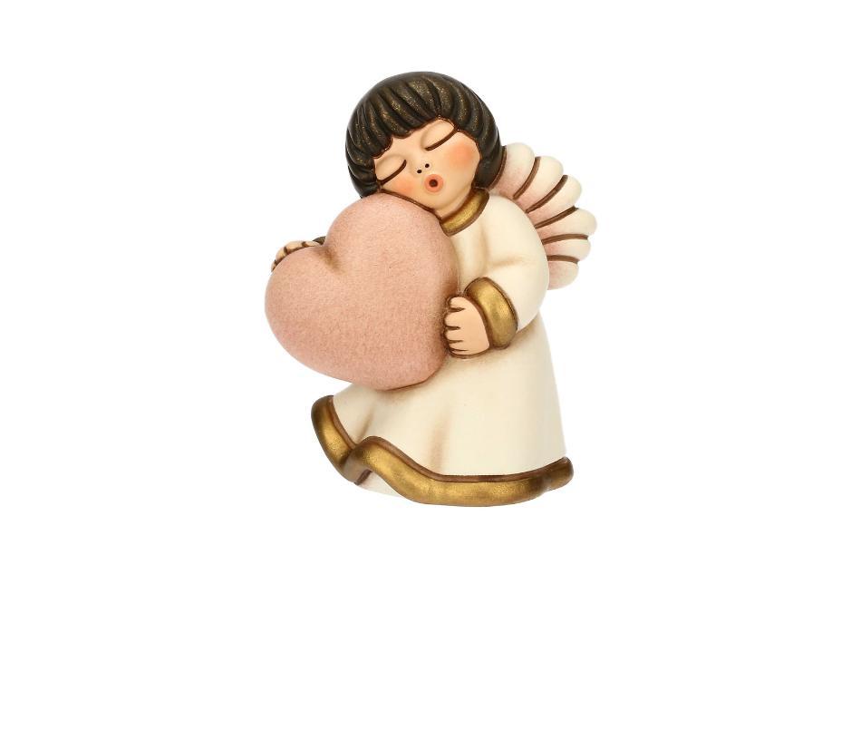 Angelo in ceramica con cuore rosa