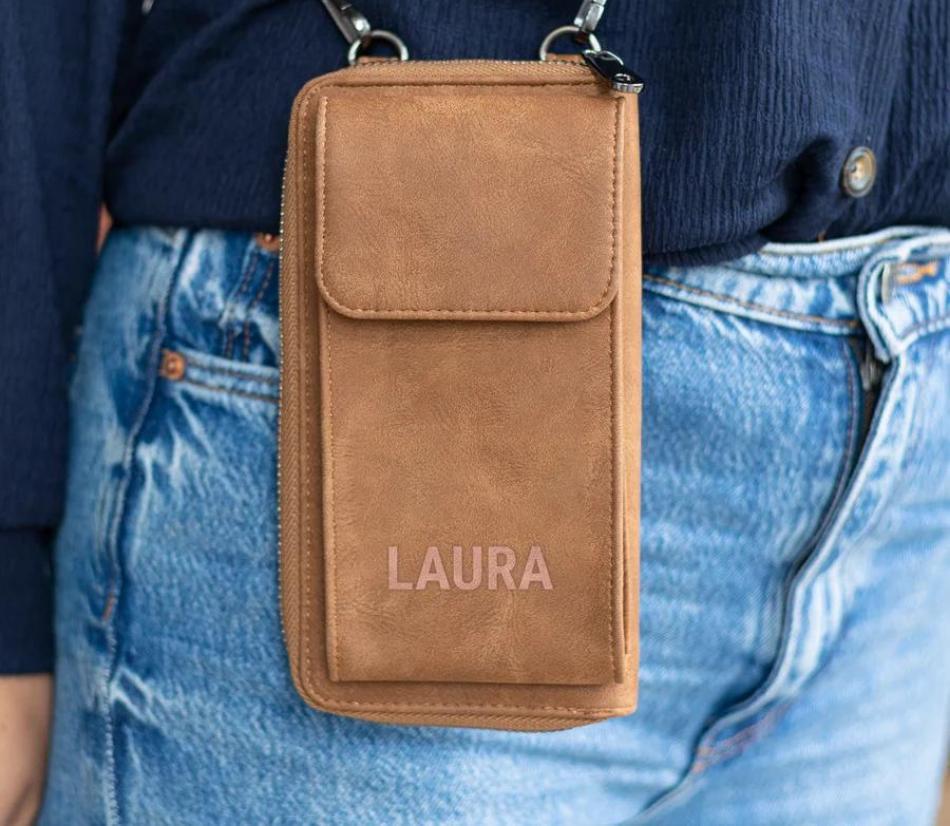 Borsetta in pelle porta cellulare personalizzabile con nome