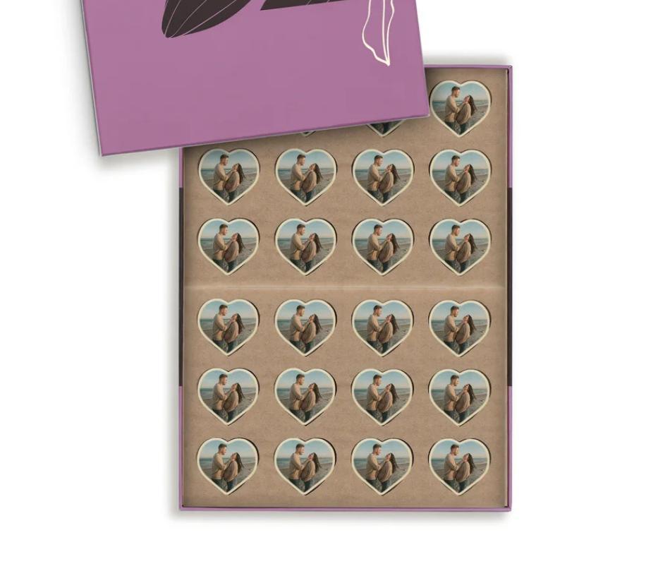 Cioccolatini a praline personalizzati con foto a forma di cuore