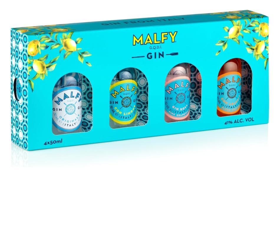 Gin Malfy pocket confezione regalo con 4 bottiglie di gin da 50 ml in diversi gusti