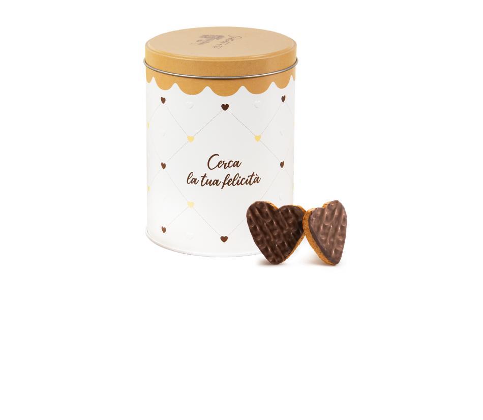 Pan di Stelle - Box in latta con minifette a cuore con cioccolato fondente
