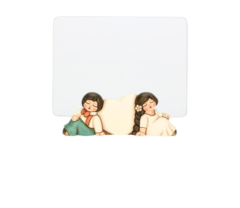 Portafoto sposini con cuore in ceramica e vetro