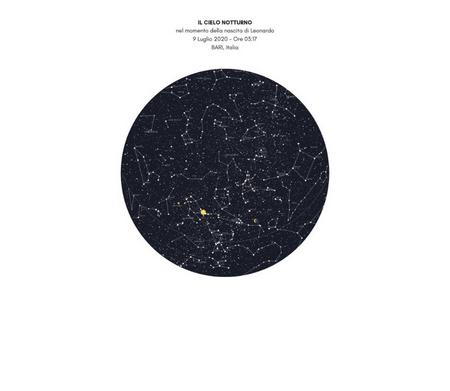 Poster con la mappa del cielo personalizzata con data e luogo