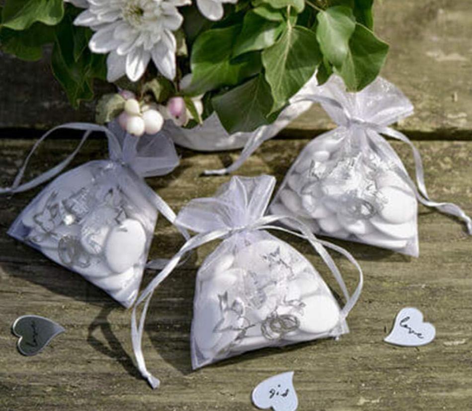 Sacchetti confetti in organza bianco 50 pezzi (7cm*9cm)