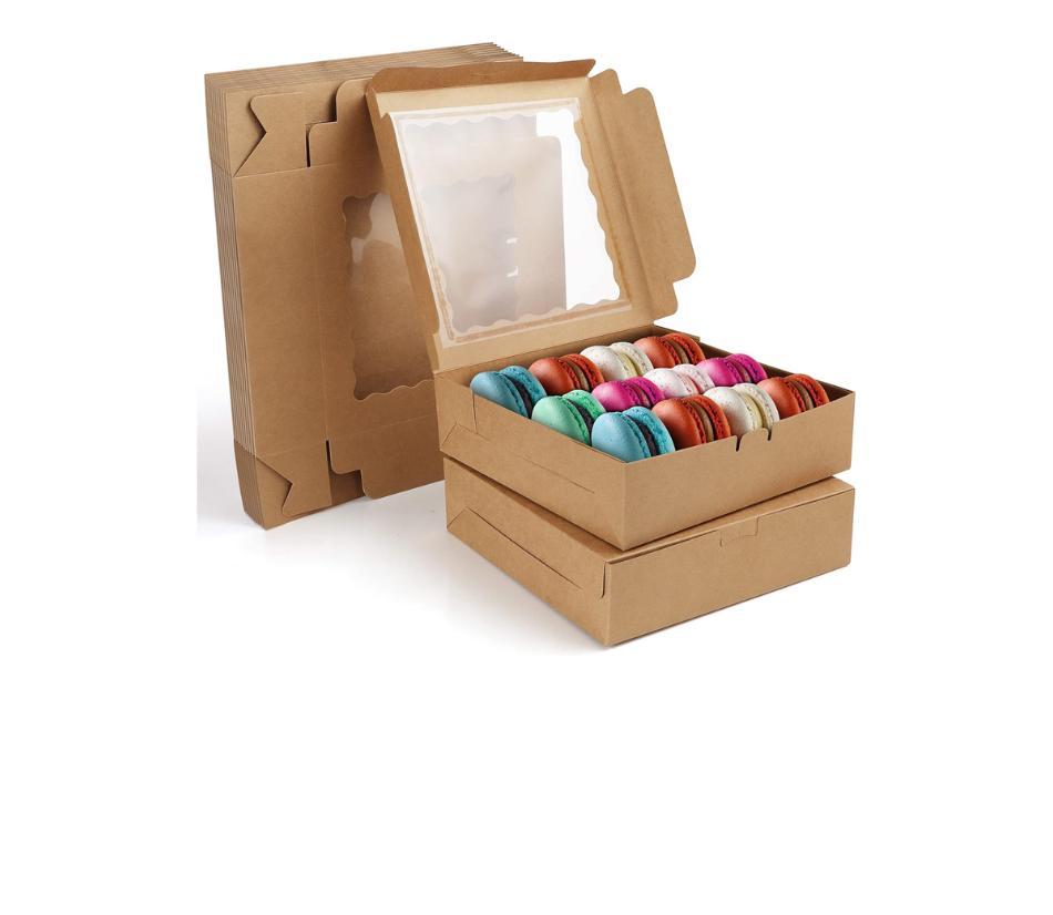 Scatole per dolci in carta kraft con finestre (12pz) 23 x 23 x 6,5 cm