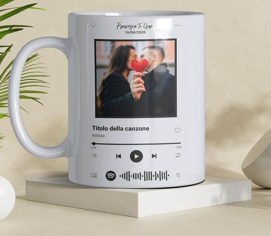 Tazza personalizzabile con foto e Music Code Spotify della canzone preferita